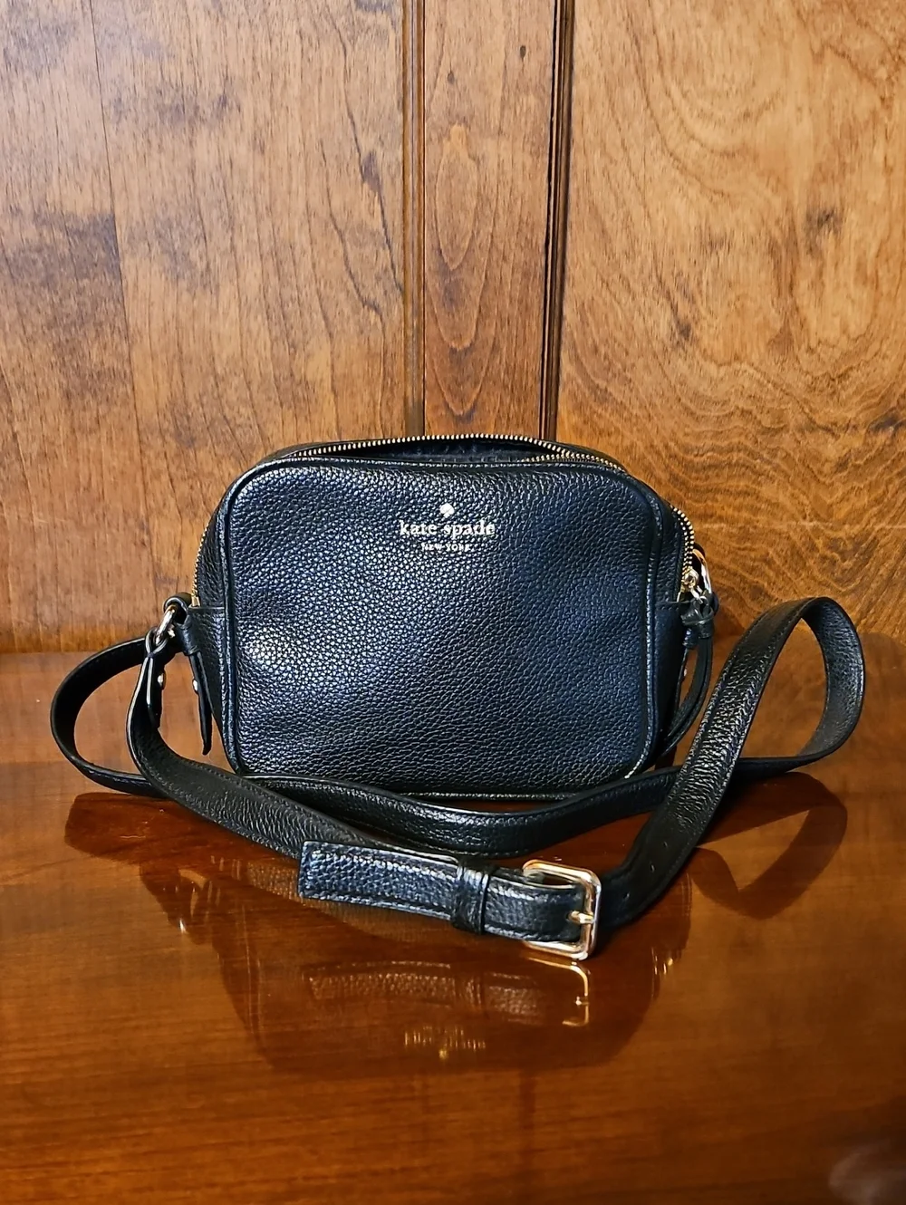 kate spade Black Pebbled Leather Messenger Crossbody